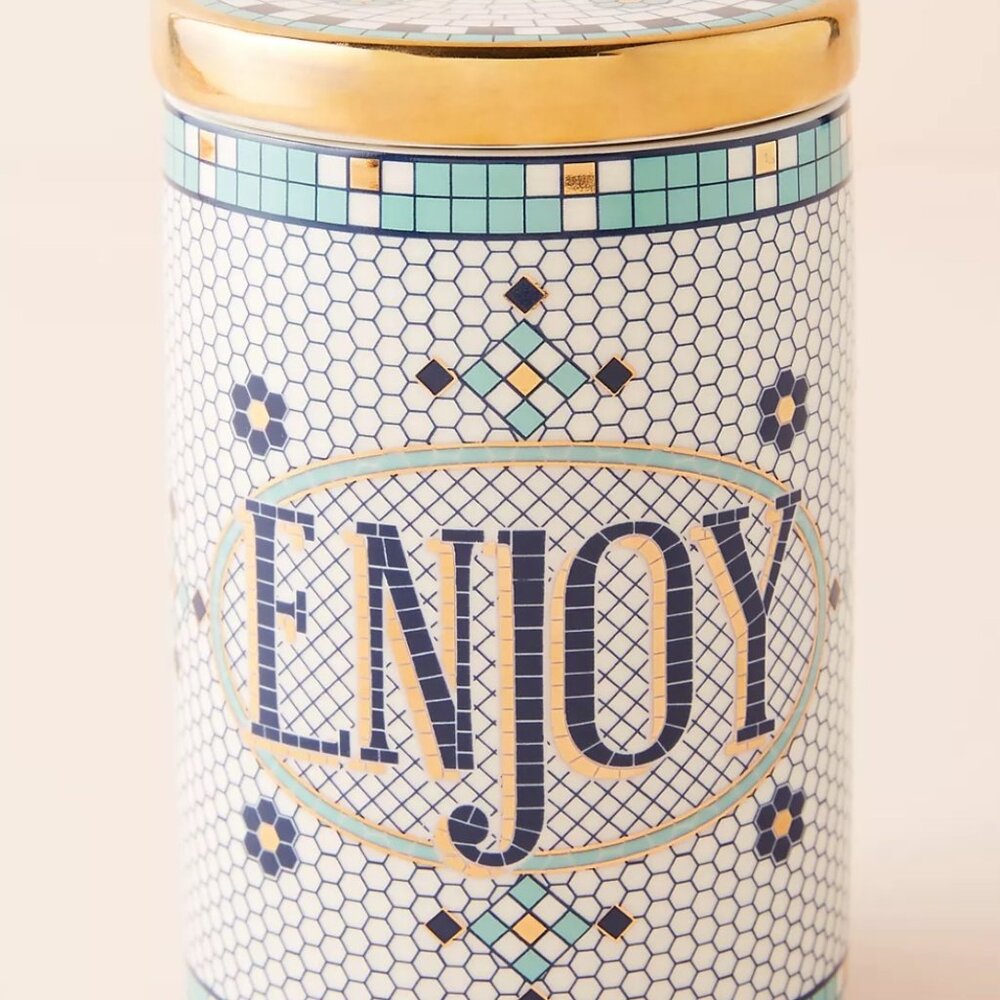 Anthropologie Bistro Tile Collection “ENJOY” Canister